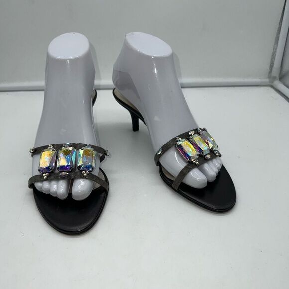 Sesto Meucci Bejeweled Iridescent Kitten Heel Slides size 7 NARROW - Picture 1 of 13